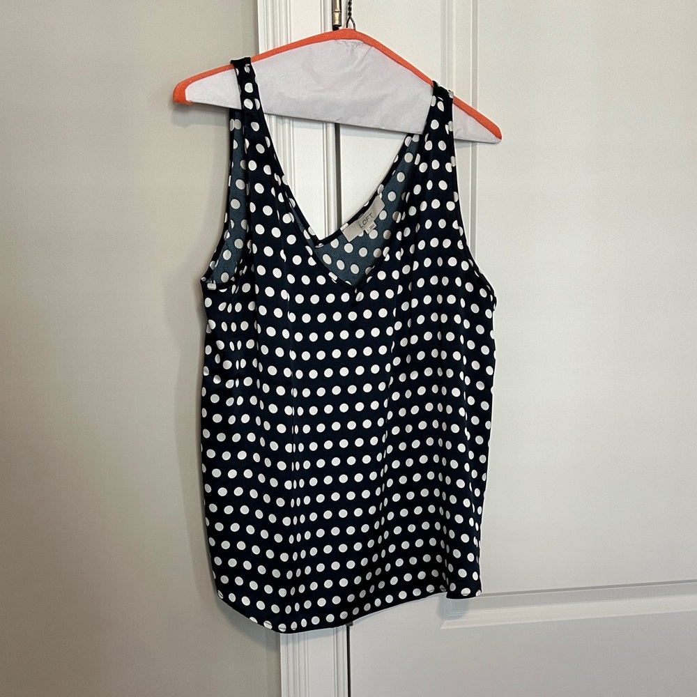 Polka Dot V-Neck Tank Top - Navy/White